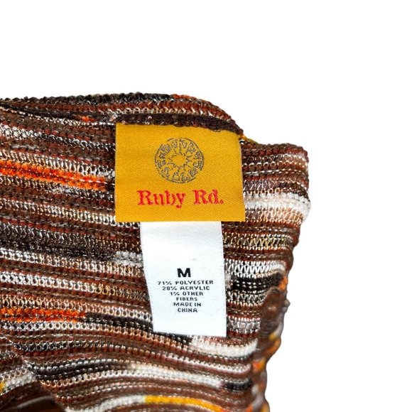 Ruby Rd Open Knit Cardigan Medium Open Front Draped Red Brown Fall Pockets - Picture 3 of 7